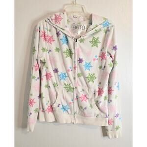 Aero Full Zip Hoodie White w/Pastel Snowflakes Girl's XL/TG 100% Polyester
